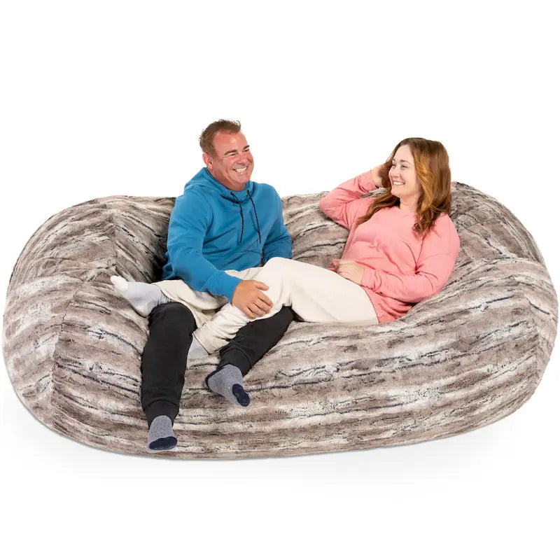 Canapé-poire de 2,1 m en fausse fourrure pour adultes | Remplissage en mousse déchiquetée | Housse lavable en machine