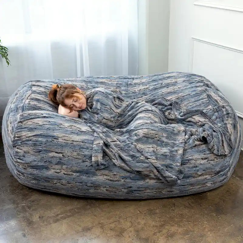 Canapé-poire de 2,1 m en fausse fourrure pour adultes | Remplissage en mousse déchiquetée | Housse lavable en machine