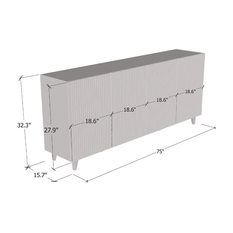 Buffet moderne de 75 po au fini mat | Grand espace de rangement | Fabrication européenne, livré à plat