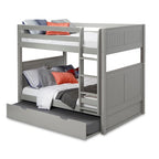 Lit superposé double sur double avec lit gigogne simple | Bois massif | Tête de lit à panneaux, barrières de sécurité