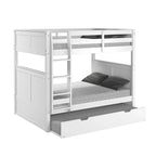 Lit superposé double sur double avec lit gigogne simple | Bois massif | Tête de lit à panneaux, barrières de sécurité