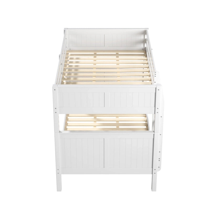 Lit superposé double sur double avec lit gigogne simple | Bois massif | Tête de lit à panneaux, barrières de sécurité