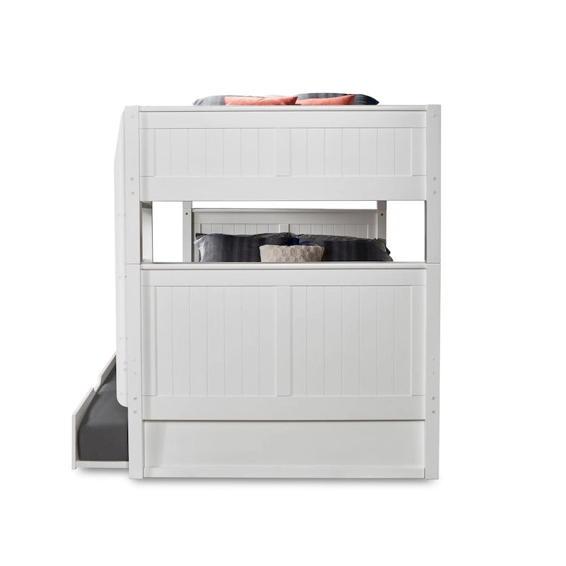 Lit superposé double sur double avec lit gigogne simple | Bois massif | Tête de lit à panneaux, barrières de sécurité