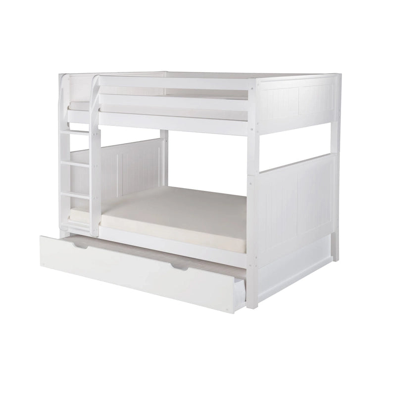 Lit superposé double sur double avec lit gigogne simple | Bois massif | Tête de lit à panneaux, barrières de sécurité