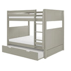 Lit superposé double sur double avec lit gigogne simple | Bois massif | Tête de lit à panneaux, barrières de sécurité