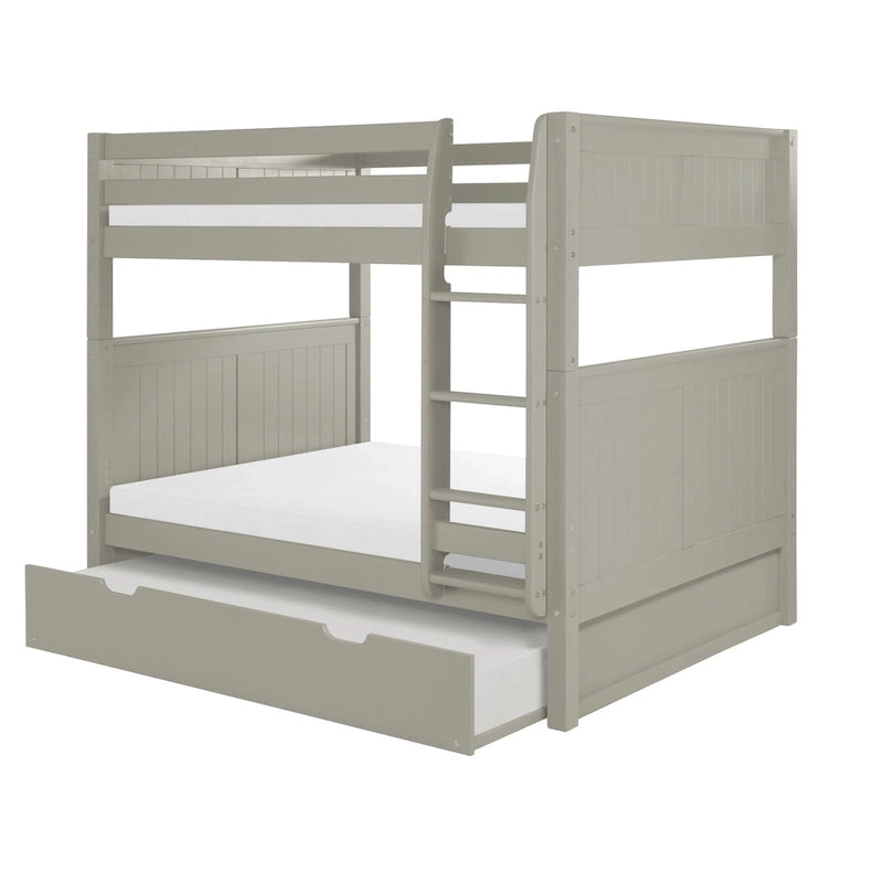 Lit superposé double sur double avec lit gigogne simple | Bois massif | Tête de lit à panneaux, barrières de sécurité