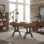 Bureau de 56" avec 3 tiroirs et tablette coulissante pour clavier | Base industrielle en métal | Brun