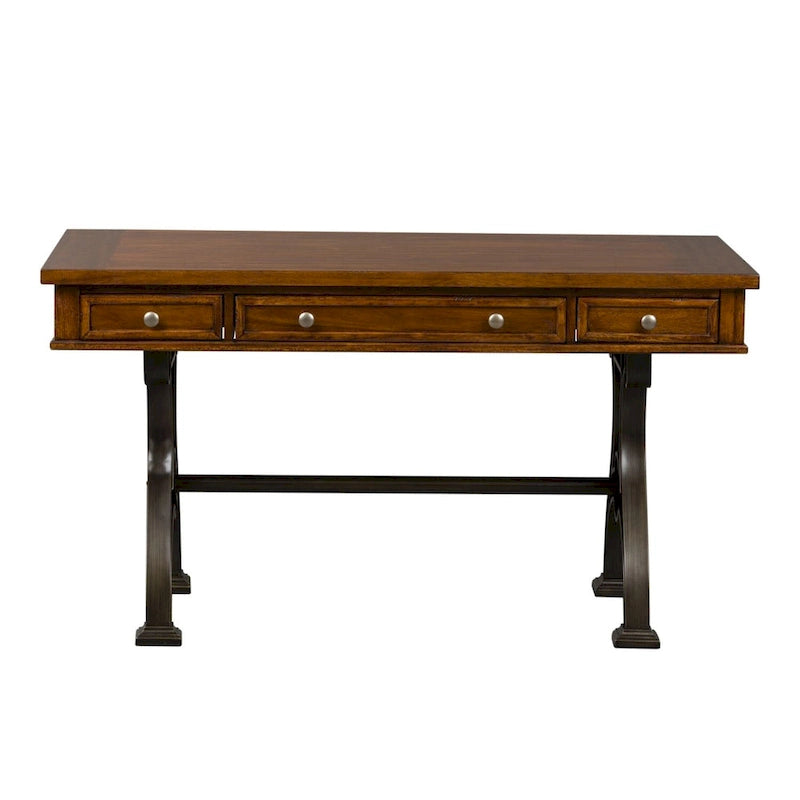 Bureau de 56" avec 3 tiroirs et tablette coulissante pour clavier | Base industrielle en métal | Brun