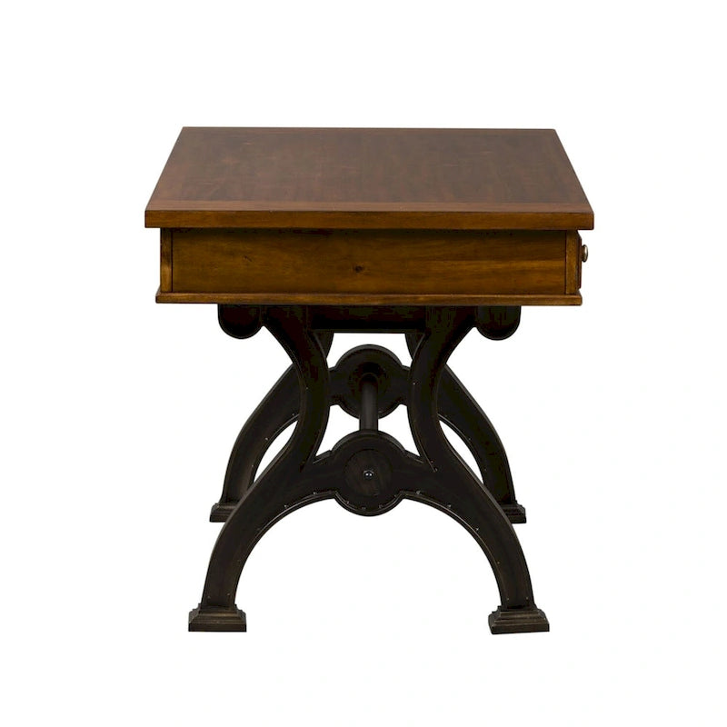 Bureau de 56" avec 3 tiroirs et tablette coulissante pour clavier | Base industrielle en métal | Brun