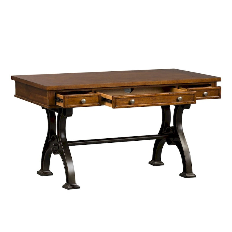 Bureau de 56" avec 3 tiroirs et tablette coulissante pour clavier | Base industrielle en métal | Brun