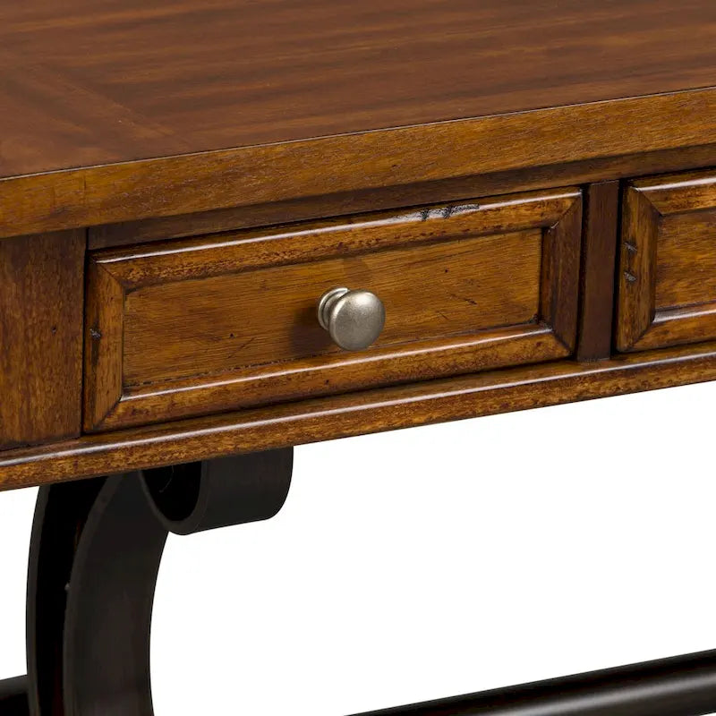 Bureau de 56" avec 3 tiroirs et tablette coulissante pour clavier | Base industrielle en métal | Brun