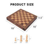 Échiquier de voyage magnétique en bois 10" avec tiroirs | 32 pièces | Portable, 6 ans et plus