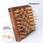 Échiquier de voyage magnétique en bois 10" avec tiroirs | 32 pièces | Portable, 6 ans et plus