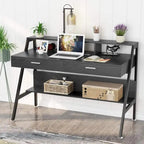 Bureau d'ordinateur 47" avec 2 tiroirs, étagères de rangement et support d'écran | Bureau à domicile
