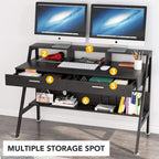 Bureau d'ordinateur 47" avec 2 tiroirs, étagères de rangement et support d'écran | Bureau à domicile