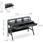 Bureau d'ordinateur 47" avec 2 tiroirs, étagères de rangement et support d'écran | Bureau à domicile