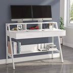 Bureau d'ordinateur 47" avec 2 tiroirs, étagères de rangement et support d'écran | Bureau à domicile