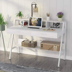 Bureau d'ordinateur 47" avec 2 tiroirs, étagères de rangement et support d'écran | Bureau à domicile