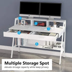 Bureau d'ordinateur 47" avec 2 tiroirs, étagères de rangement et support d'écran | Bureau à domicile