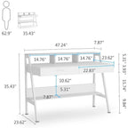 Bureau d'ordinateur 47" avec 2 tiroirs, étagères de rangement et support d'écran | Bureau à domicile