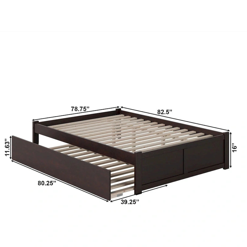 Lit plateforme King avec lit gigogne double XL | Bois massif | Sans sommier tapissier, capacité de 363 kg