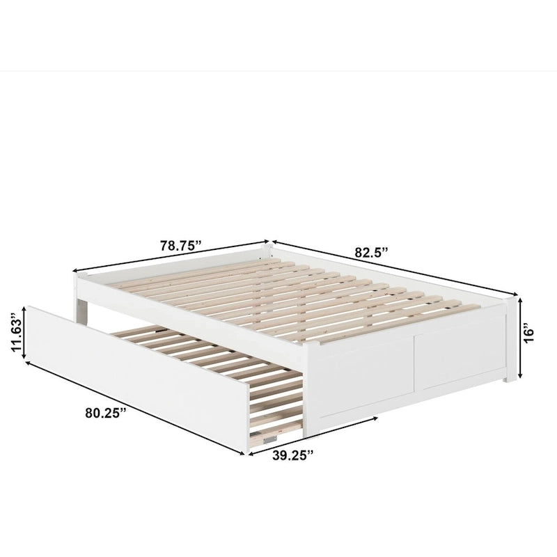 Lit plateforme King avec lit gigogne double XL | Bois massif | Sans sommier tapissier, capacité de 363 kg