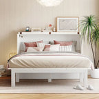 Lit escamotable Queen Size avec bureau, port USB, étagères amovibles de chaque côté