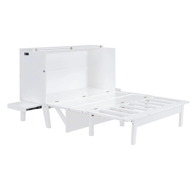 Lit escamotable Queen Size avec bureau, port USB, étagères amovibles de chaque côté