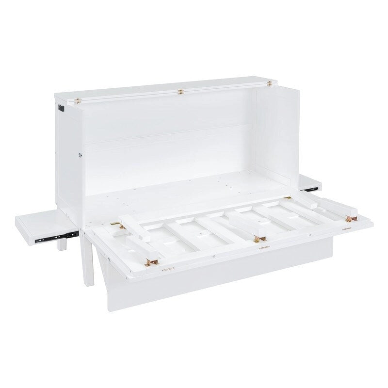 Lit escamotable Queen Size avec bureau, port USB, étagères amovibles de chaque côté