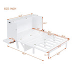 Lit escamotable Queen Size avec bureau, port USB, étagères amovibles de chaque côté