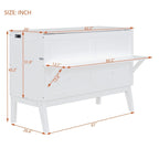Lit escamotable Queen Size avec bureau, port USB, étagères amovibles de chaque côté