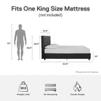 Lit plateforme capitonné | Tête de lit capitonnée carrée | Sans sommier tapissier, capacité de 227 kg