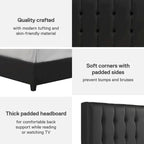 Lit plateforme capitonné | Tête de lit capitonnée carrée | Sans sommier tapissier, capacité de 227 kg