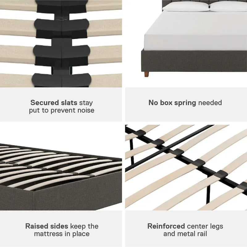 Lit plateforme capitonné | Tête de lit capitonnée carrée | Sans sommier tapissier, capacité de 227 kg