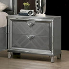 Table de chevet Glam 2 tiroirs avec port de chargement USB | Pieds en acrylique | Noyer ou Gris