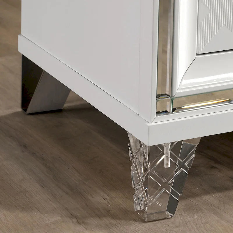 Table de chevet Glam 2 tiroirs avec port de chargement USB | Pieds en acrylique | Noyer ou Gris