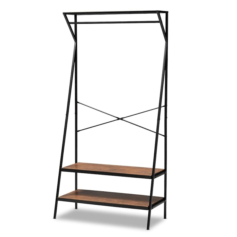 Porte-Manteau d'Entrée Industriel Rustique avec 3 Étagères | Métal Noir et Bois Vieilli