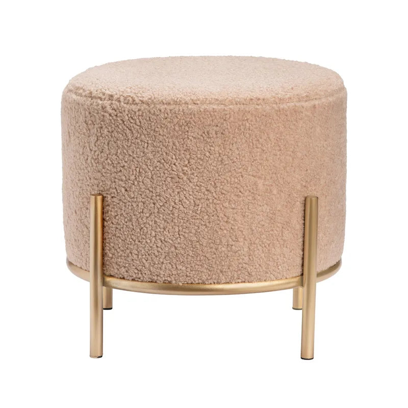 Tabouret d'appoint rond en sherpa | Base en métal doré | Siège glamour pour salon