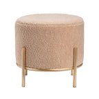Tabouret d'appoint rond en sherpa | Base en métal doré | Siège glamour pour salon