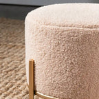 Tabouret d'appoint rond en sherpa | Base en métal doré | Siège glamour pour salon