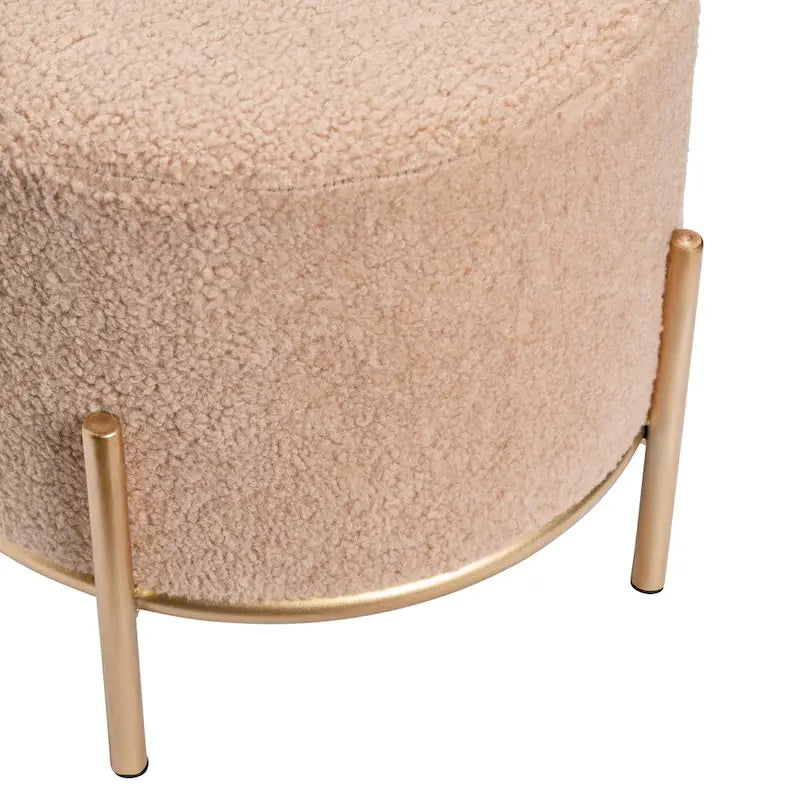 Tabouret d'appoint rond en sherpa | Base en métal doré | Siège glamour pour salon