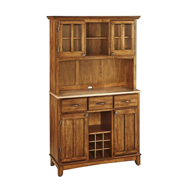 Buffet en bois marron avec vaisselier - 44 x 17 x 72