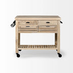 Îlot de cuisine roulant avec 4 tiroirs et porte-serviettes | Bois de manguier massif | 117 cm (46" l)