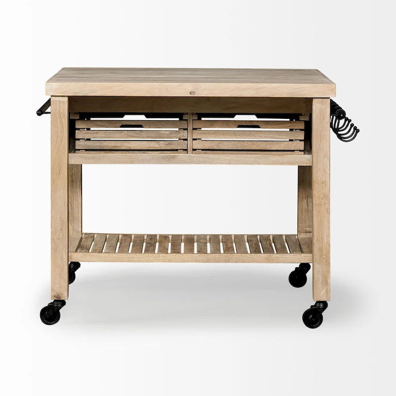 Îlot de cuisine roulant avec 4 tiroirs et porte-serviettes | Bois de manguier massif | 117 cm (46" l)
