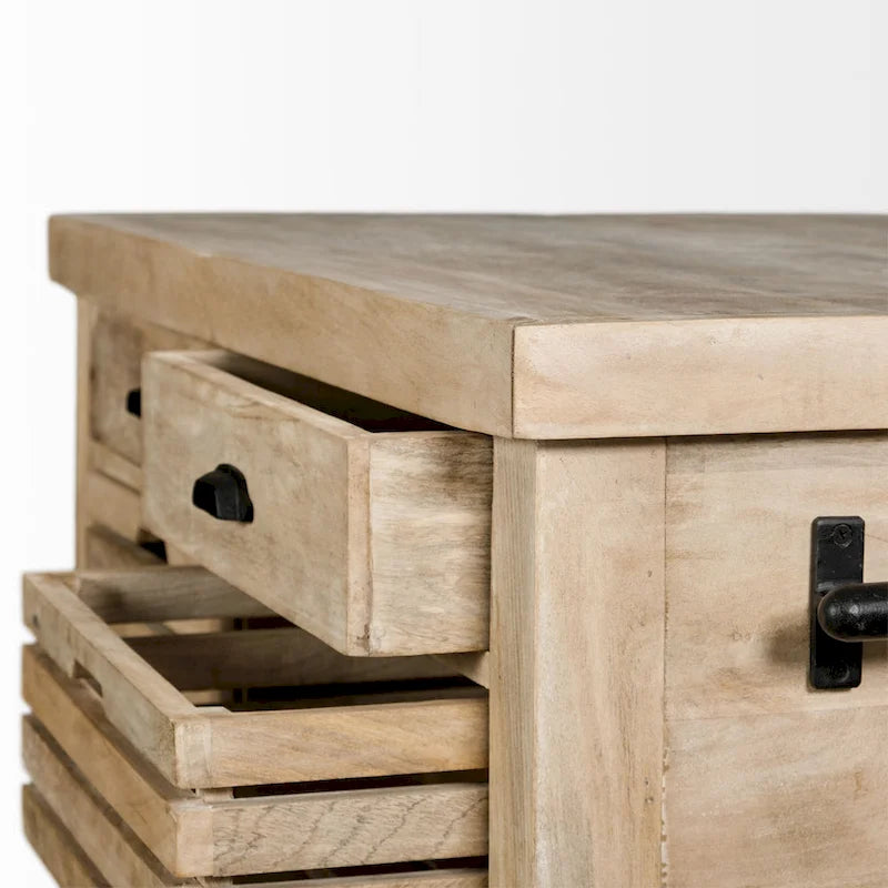 Îlot de cuisine roulant avec 4 tiroirs et porte-serviettes | Bois de manguier massif | 117 cm (46" l)