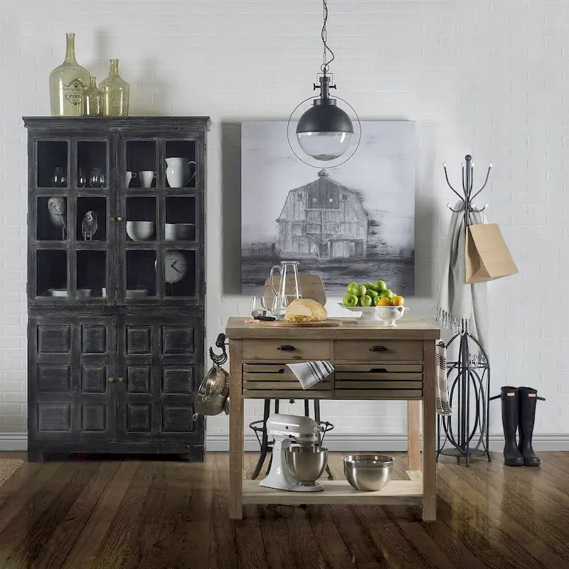 Îlot de cuisine roulant avec 4 tiroirs et porte-serviettes | Bois de manguier massif | 117 cm (46" l)
