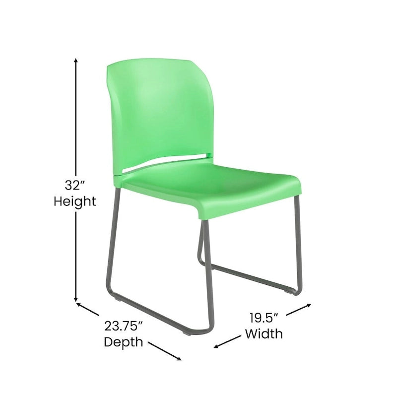 Chaise empilable ergonomique à dossier plein avec piétement luge thermolaqué, capacité de 399 kg