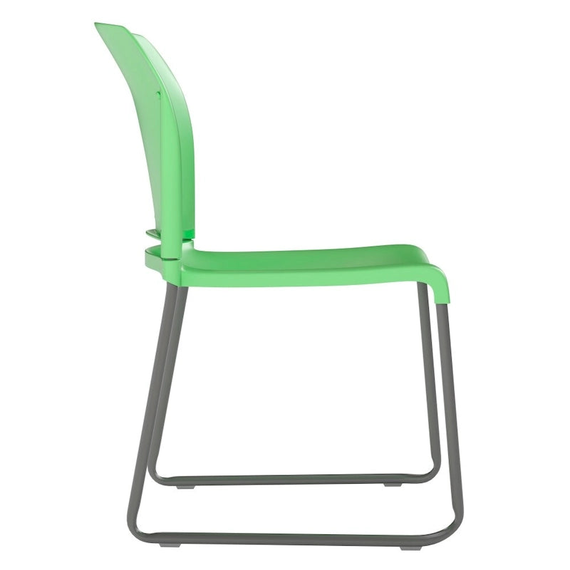 Chaise empilable ergonomique à dossier plein avec piétement luge thermolaqué, capacité de 399 kg