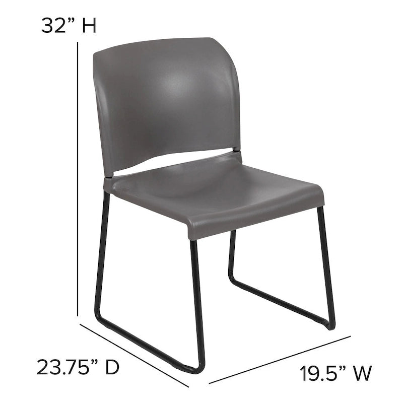 Chaise empilable ergonomique à dossier plein avec piétement luge thermolaqué, capacité de 399 kg