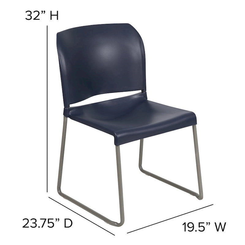 Chaise empilable ergonomique à dossier plein avec piétement luge thermolaqué, capacité de 399 kg
